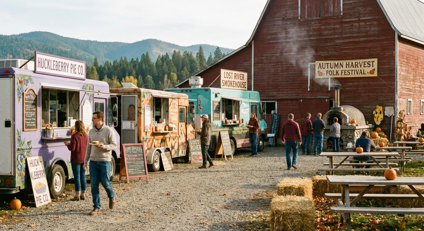 Concept: food truck row along the back drive by the barn