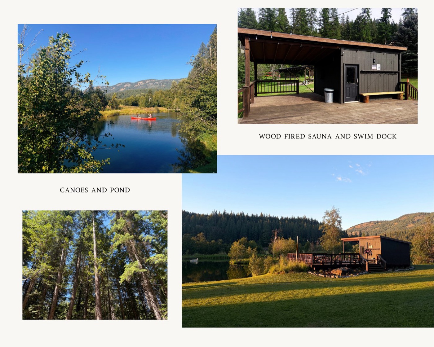 Canoes and pond; wood-fired sauna and swim dock
