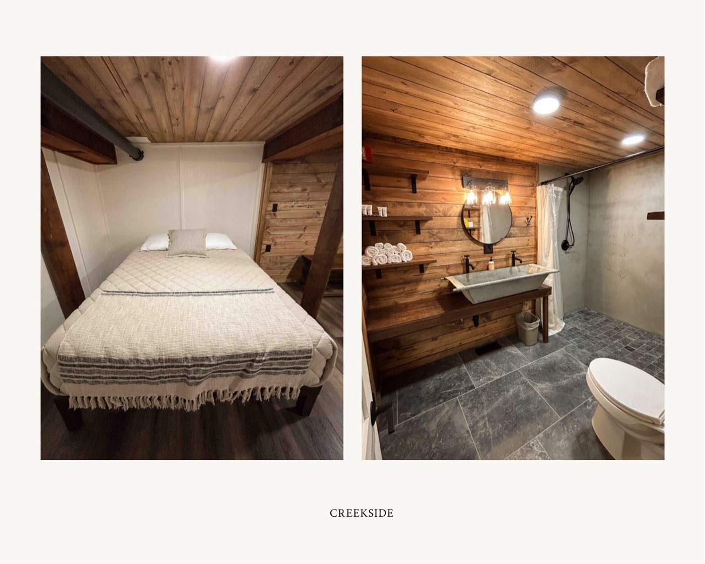 Creekside, bedroom and bath