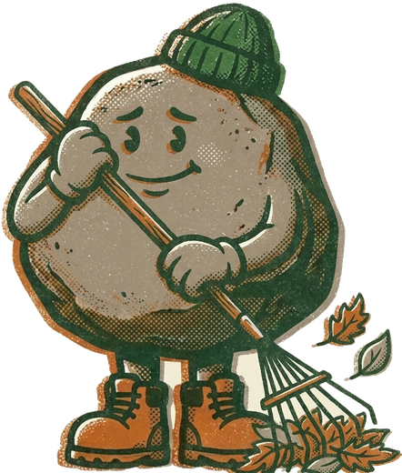 Barry Boulder raking leaves